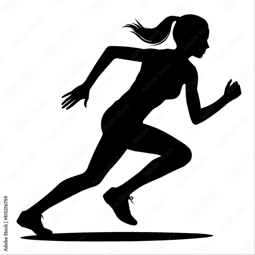Silhouette of Running Woman, Dynamic Black and White Silhouette of Running Woman, Dynamic Black and White