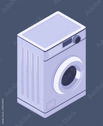 A washing machine illustration, vector style, on a dark background, concept of household appliances. vector illustration