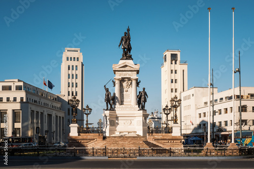 Monument to Heroes of Iquique in Plaza Sotomayor, Valparaiso, Chile. Inaugurated in 1886, this monument honors heroes of the naval battle of Iquique during the War of the Pacific. photo