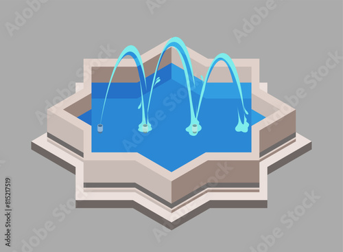 A vector illustration of a stylized water fountain with arching water jets on a simple grey background, representing a concept of urban design.