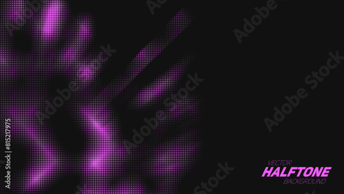 Abstract vector torn violet halftone background. Scrathed dotted texture element.