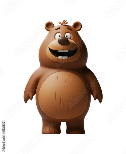 3D Rendered Chibi Animal Illustration of a Happy and Cute Grizzly Bear  Isolated on Transparent Background  PNG