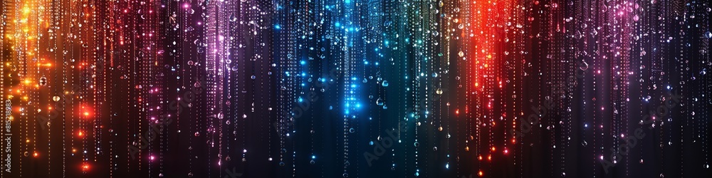 A curtain of crystal beads hanging on strings in vibrant colors. A curtain of crystal beads hanging on strings in vibrant colors.