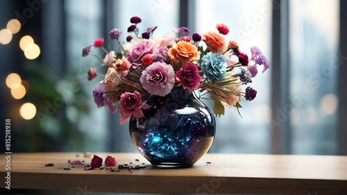 Vibrant Vase of Rainbow Flowers on White