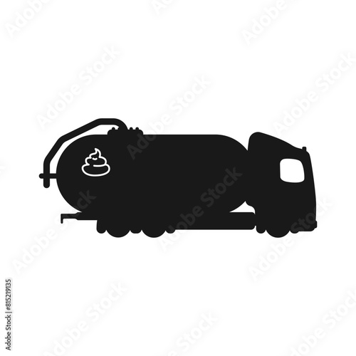 Sewer truck black icon vector. Cargo transportation logo. Pumping out cesspools with a sewer. Transport icon. Black car, truck vector. Vector illustration.