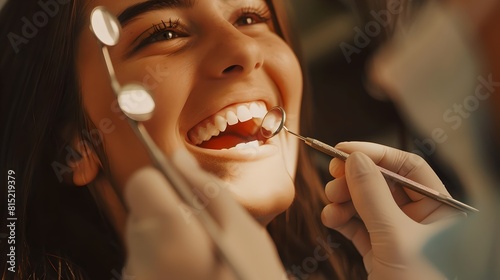Happy young woman enjoying dental checkup. Bright smile  dentist appointment  oral care. Health lifestyle concept. Close-up of joyful patient. AI