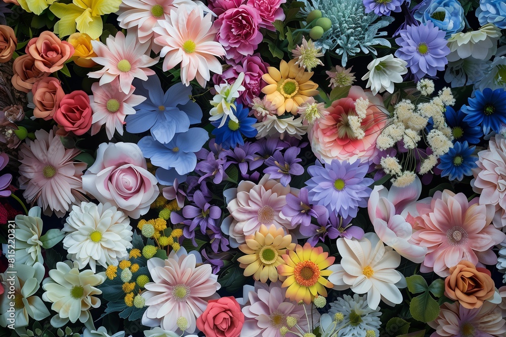 Floral background. Lot of artificial flowers Floral background. Lot of artificial flowers