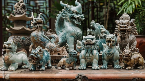 Chinese eastern orient aqua fortune animals group. Generative Ai photo