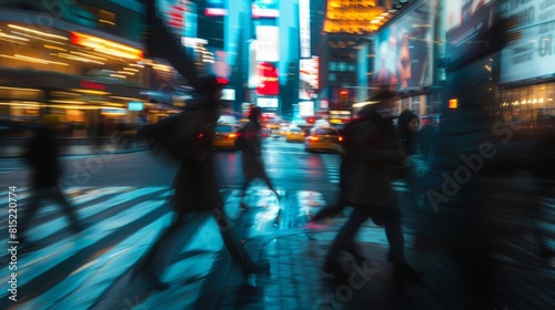 Blurred Nightlife in a Busy City Intersection