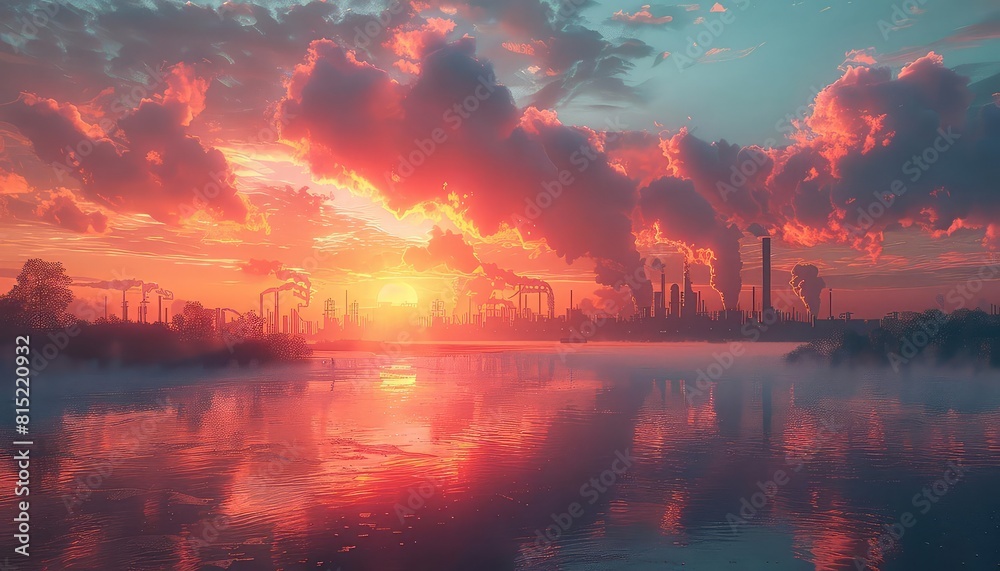 3D visualization of pastelcolored pollution being cleaned by technology, wide angle, sunset 3D visualization of pastelcolored pollution being cleaned by technology, wide angle, sunset