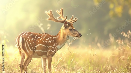 Chital or cheetal, Axis axis, spotted deers or axis deer in nature habitat . Generative Ai © We3 Animal