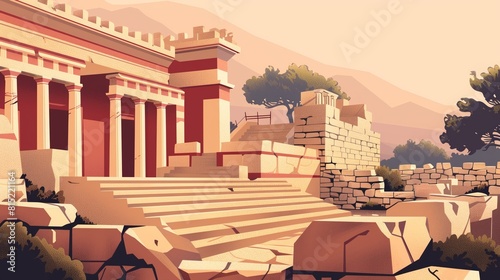 Ancient Minoan Ruins of Knossos with Stone Structures and Columns