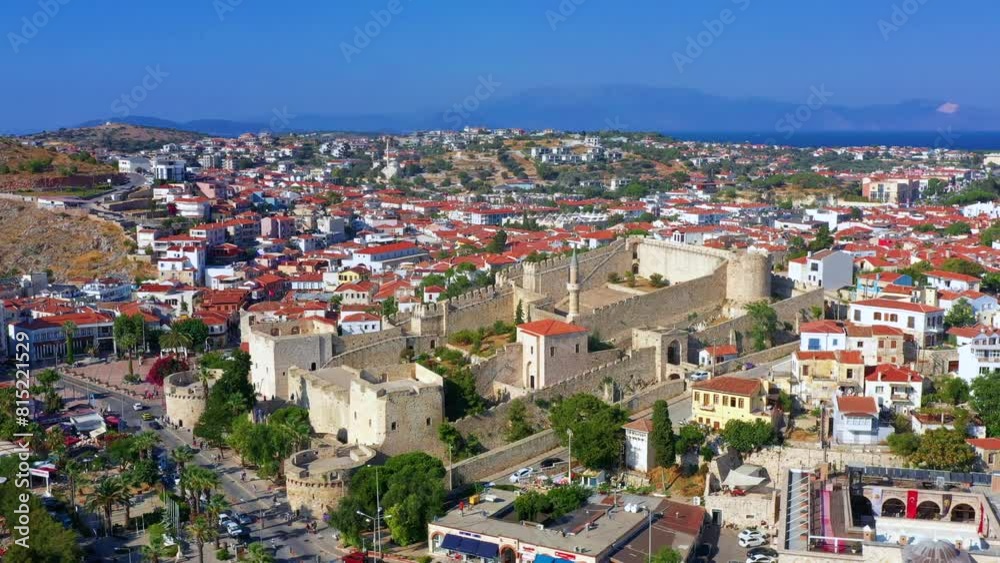 Aerial view of Izmir Cesme district with its historical castle and marina Aerial view of Izmir Cesme district with its historical castle and marina