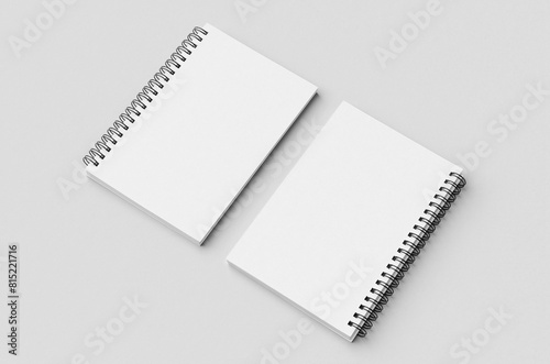 White spiral notebook mockup, cover and backside. © Shablon