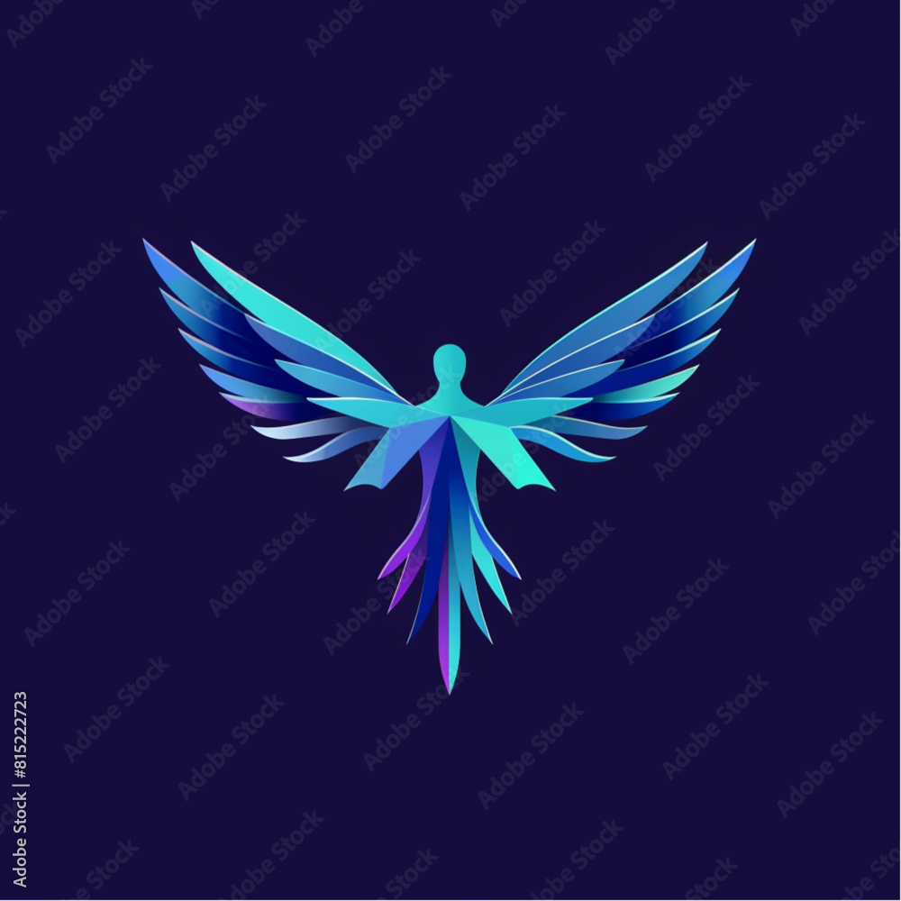 Winged Man Rising Logo logo design, a winged man flying with wings spread wide, vector logo ...