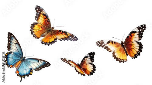 butterflies with wings spread and in flight isolated on white background. Generative Ai