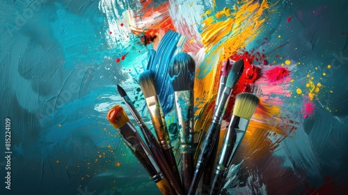 Various modern art elements to depict of brushes photo