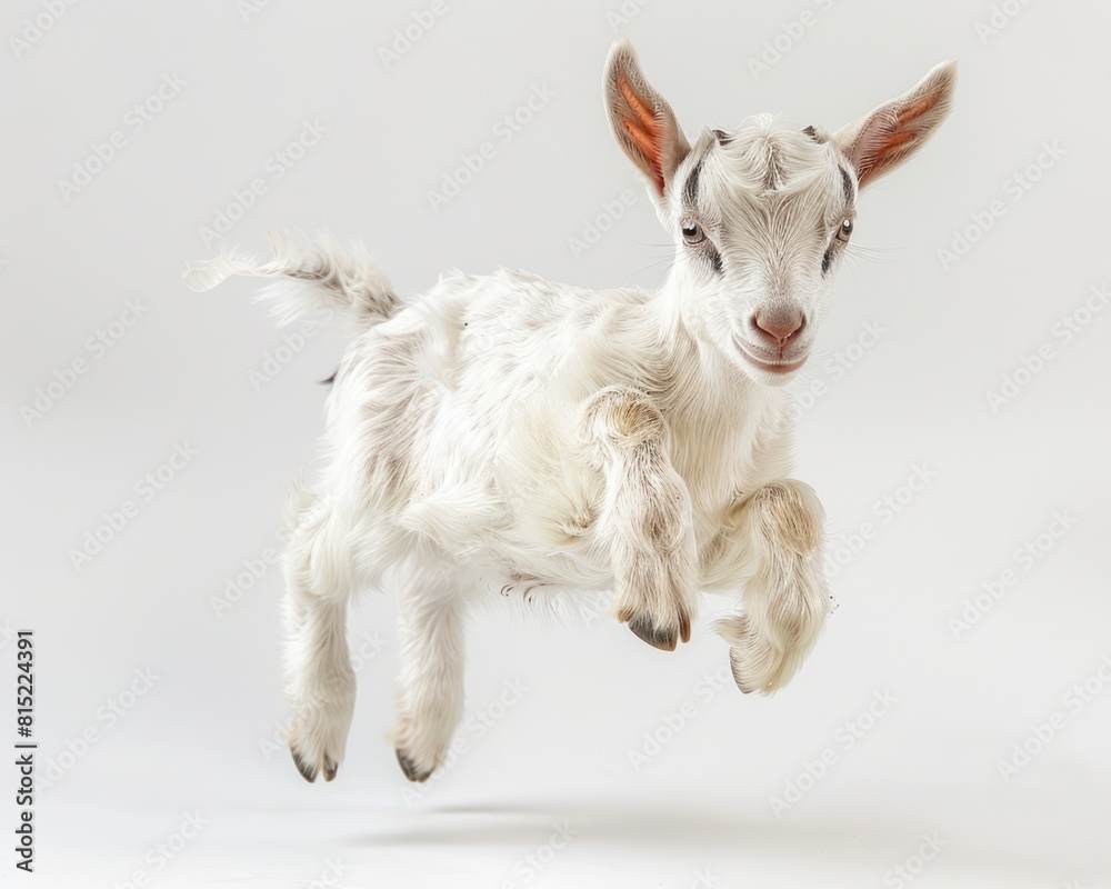 Obraz premium Goat kid in mid-leap, capturing the moment of pure joy and playfulness