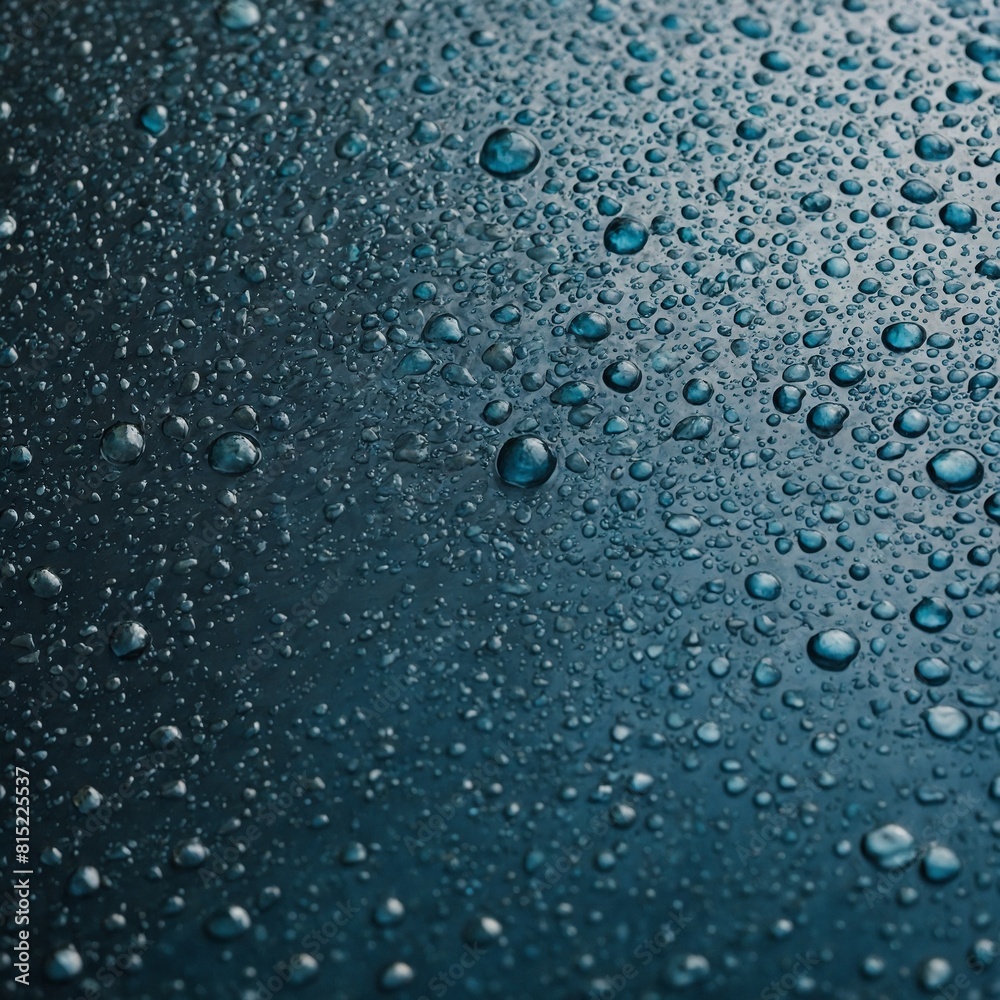 Water droplets rest on dark surface, forming captivating pattern of light, shadow. Each droplet, reflecting light, takes on appearance of jewel against dark background. Droplets vary in size. Water droplets rest on dark surface, forming captivating pattern of light, shadow. Each droplet, reflecting light, takes on appearance of jewel against dark background. Droplets vary in size.
