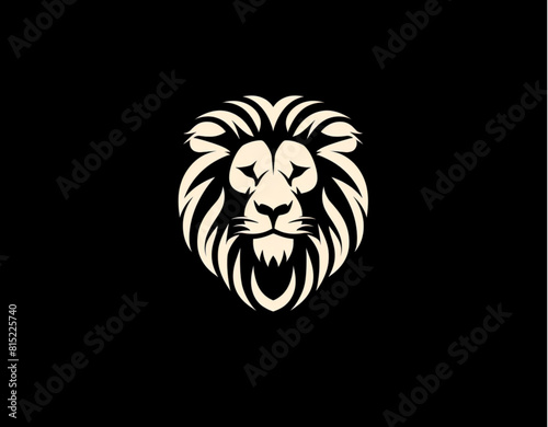 Logo design  lion head silhouette in white on a Black background  in a flat with simple lines