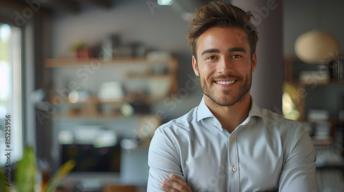 Smiling confident young businessman looking at camera