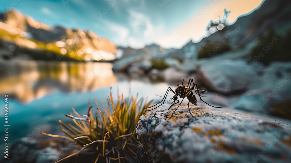 Obraz premium Macro photography of a mosquito near a lake