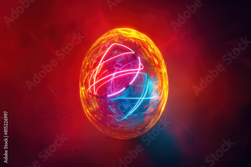 vibrant neon abstract light egg on a red background