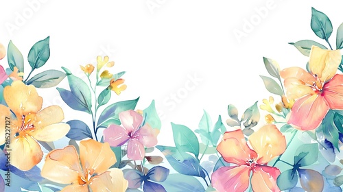 Watercolor colorful spring floral Pastel Leaves and flowers elements isolated on background  bouquets greeting or wedding card decoration.