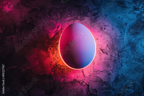 futuristic neon light egg on a textured dark surface