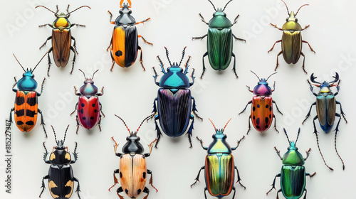 collection of colorful beetles on white background photo
