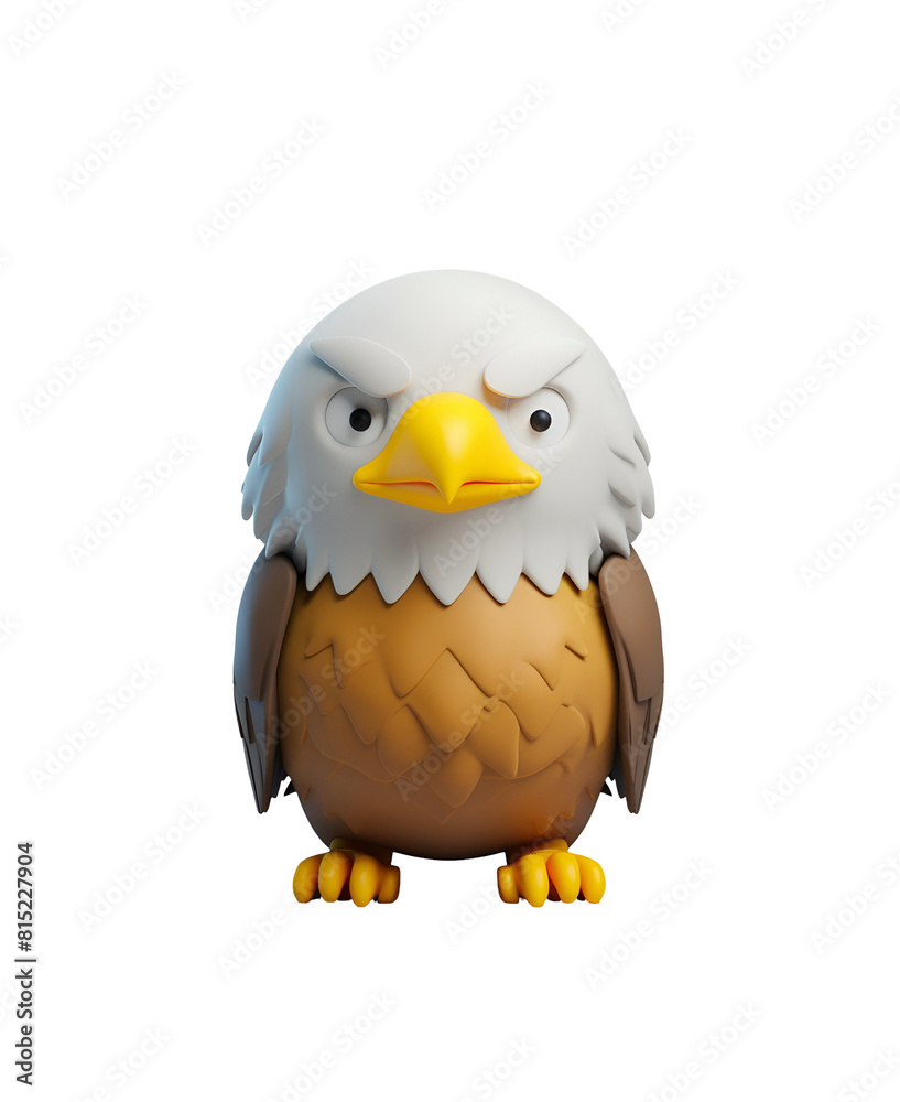 3D Render of a Cute Bald Eagle: A Chibi Cartoon Animal Illustration, Isolated on Transparent Background, PNG