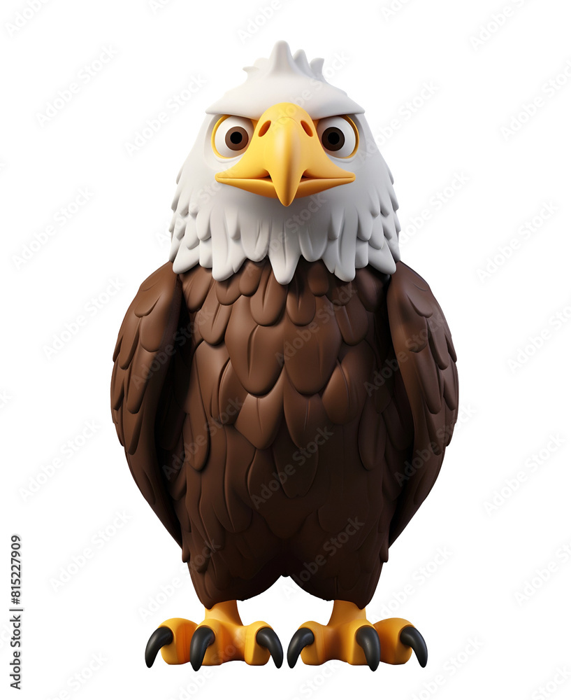 Fototapeta premium Adorable Chibi Cartoon Illustration of a Bald Eagle in 3D Render, Isolated on Transparent Background, PNG