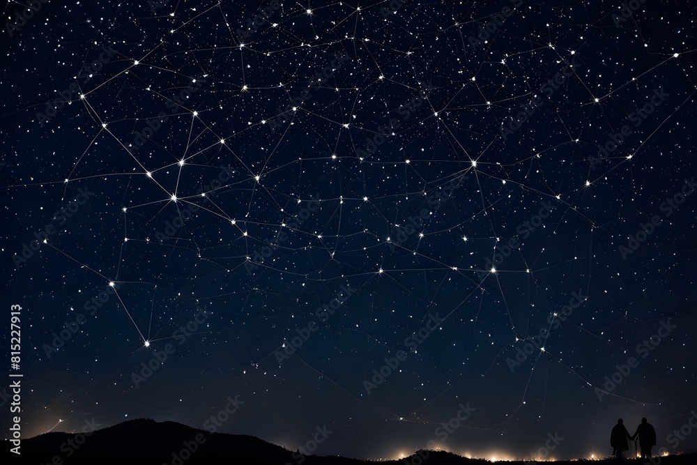 Fototapeta premium The constellations in the night sky are connected by lines, symbolizing human relationships and relationships, ai, generative, 생성형