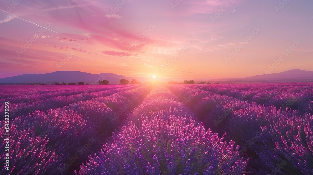 Lavender field summer sunset landscape near Valensole.Provence,France Lavender field summer sunset landscape near Valensole.Provence,France