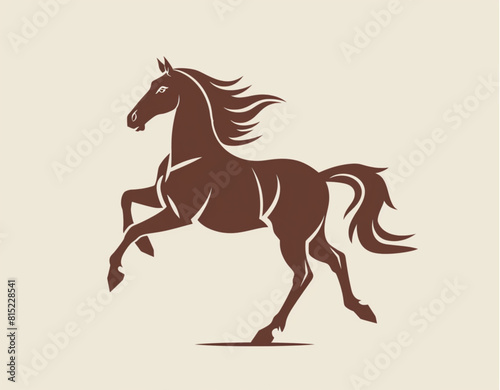 logo design  simple shapes of a horse with one leg up  brown color on a light background