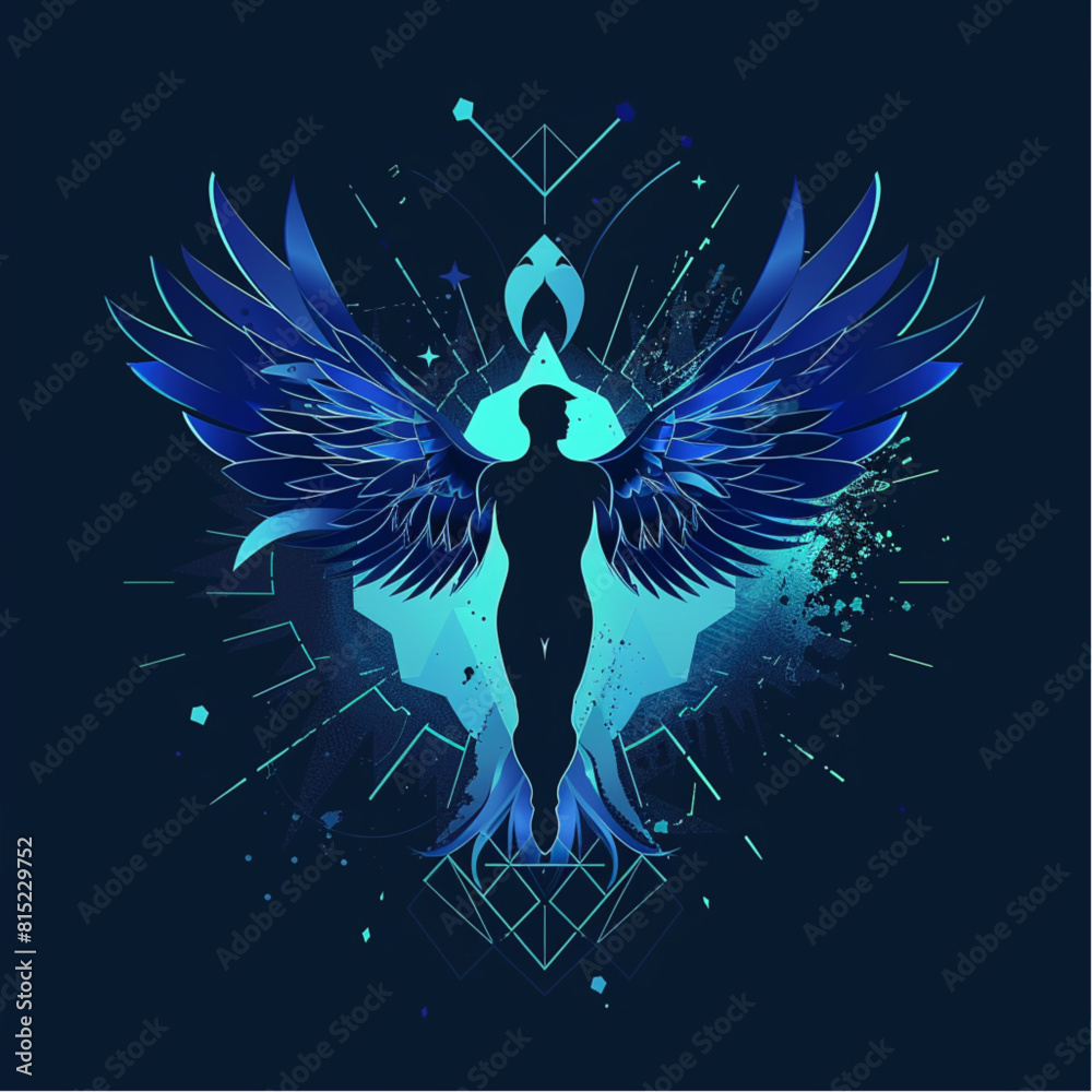 Winged Man Rising Logo Vecteur Stock logo design, using simple shapes and patterns of a winged ...