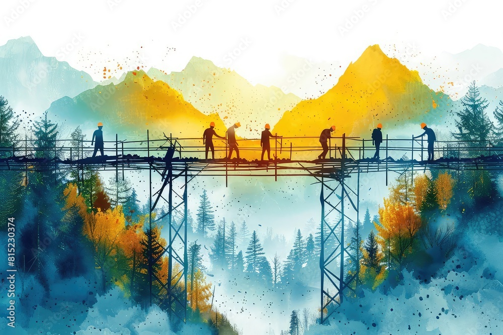 Animated workers building a bridge over a gap labeled with team ...