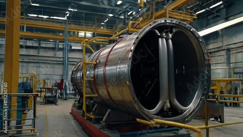 Industrial metal heat exchanger shell and tube capacity for heating liquid at oil refinery petrochemical plant high-tech power equipment background