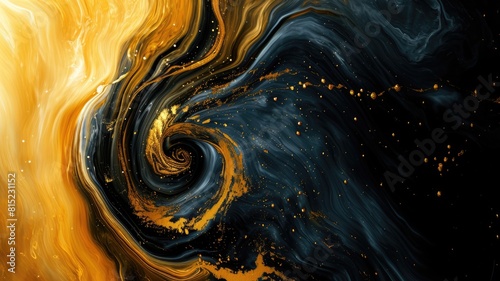 The abstract picture of the two colours between gold and black colour that has been mixing with each other in the form of the ink or liquid to become beautifully view of this abstract picture. AIGX01. © Summit Art Creations