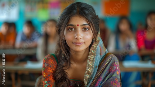 empowering indian women, a determined indian woman in a classroom symbolizing empowerment and education for indian women, studying diligently