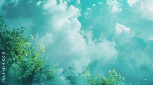 Celebrate World Environment Day with a stunning wallpaper featuring a serene blend of lush green nature a clear blue sky and fluffy white clouds in a dreamy abstract blur
