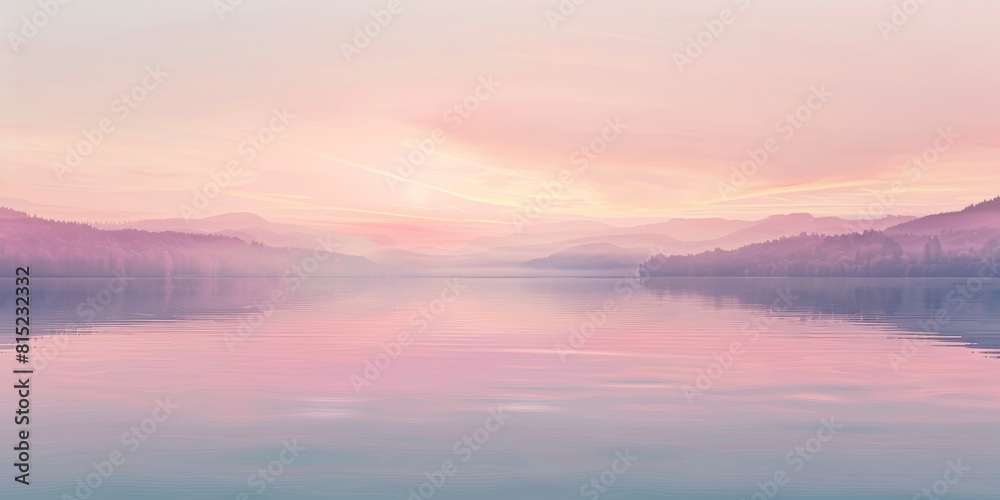 Fototapeta premium The image is showing beautiful sunset over calm lake with pink and blue sky.