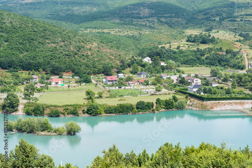 Village near lake Komoni in the countryside of North Albania