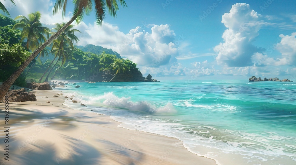 panorama of pristine shores and azure waters, a beach wallpaper takes shape