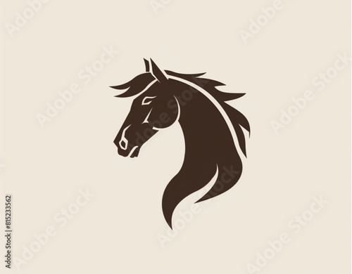 logo design  minimalistic silhouette of horse head  simple shapes  flat color background  no shadows or gradients  vector illustration