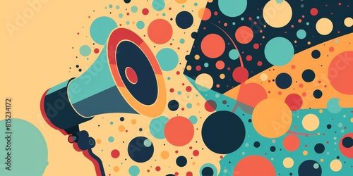 This is an illustration of a megaphone with a speech bubble. The megaphone is blue and the speech bubble is yellow. The background is white.