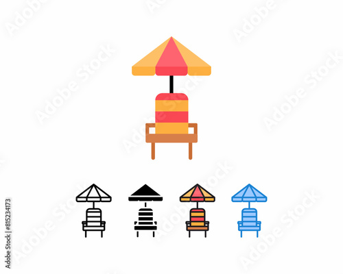 
Life guard chair icon with beach umbrella.set icon,line, outline, glyph, filled line, flat color, and blue color.Editable strokes and pixel perfect.Can be used for digital products, prints etc.