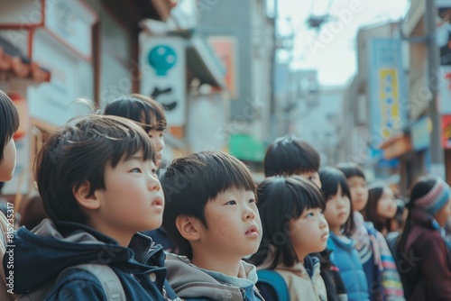 Unidentified asian children in Kamakura, Japan photo