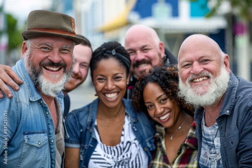 Group of diverse friends having fun together in the city. They are laughing and smiling. Group of diverse friends having fun together in the city. They are laughing and smiling.