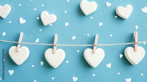 Celebrate World Food Safety Day on June 7 with a charming display featuring a commemorative date adorned with white hearts on a blue background all held in place by delicate clothespins in a photo